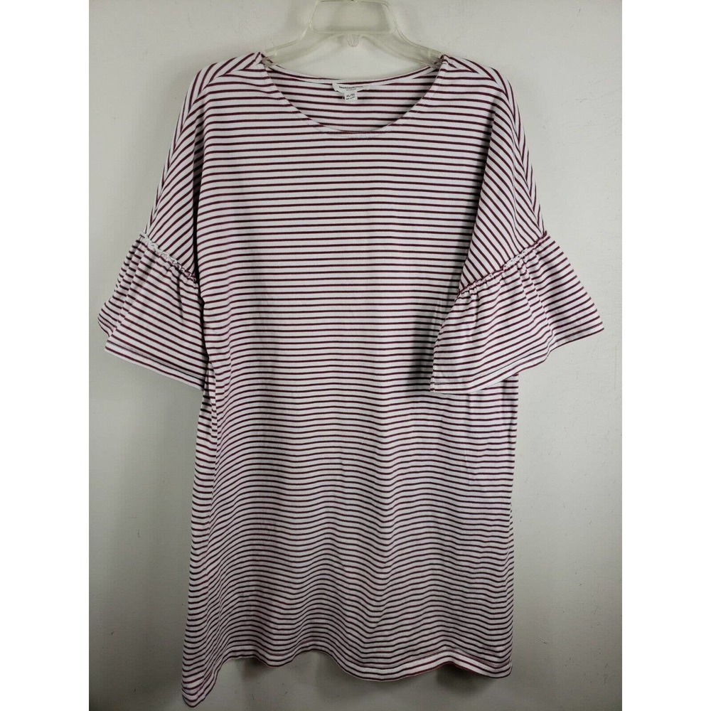 Beach Lunch Lounge Dress Womens XL Red White Stripe Knit Ruffle